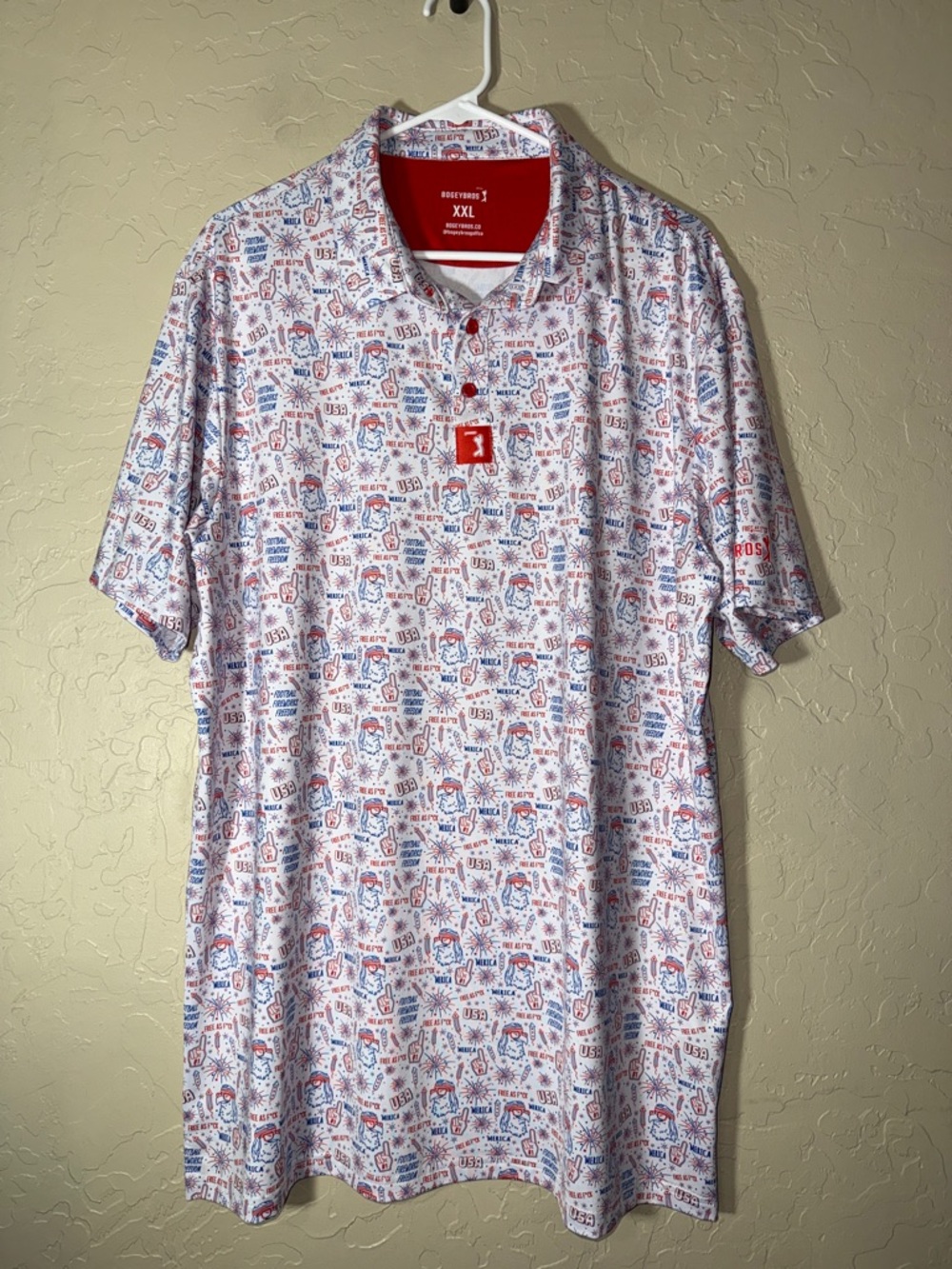 Bogey Bros 'Merica performance polo shirt all-over USA-themed print XXL